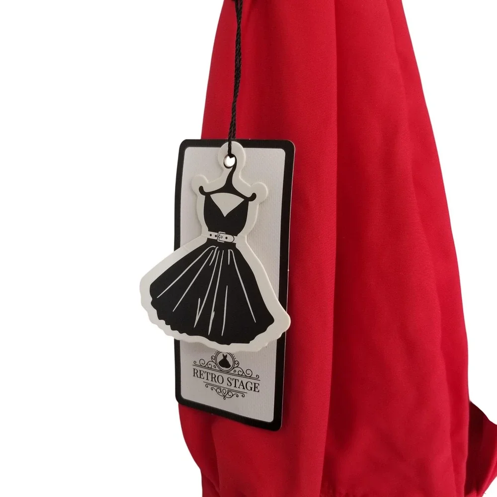 Retro Stage Red Halter One Piece Swimsuit Plunge V-Neck Ruched Waist Large‎ NEW
